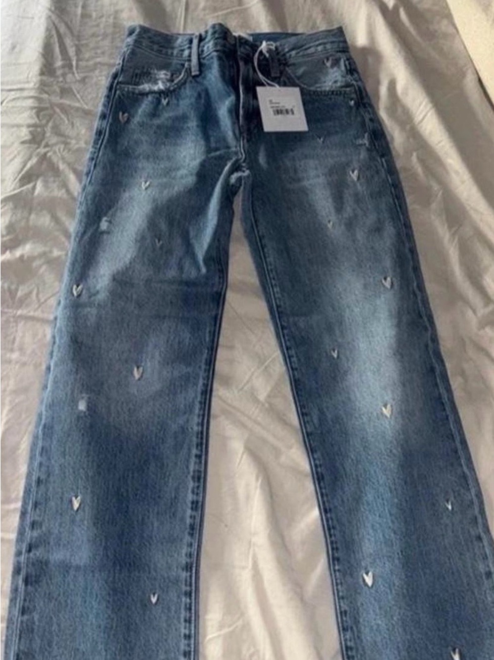 pistola Lexi Confetti Vintage  Distressed Ankle Jeans with Heart Embroidery